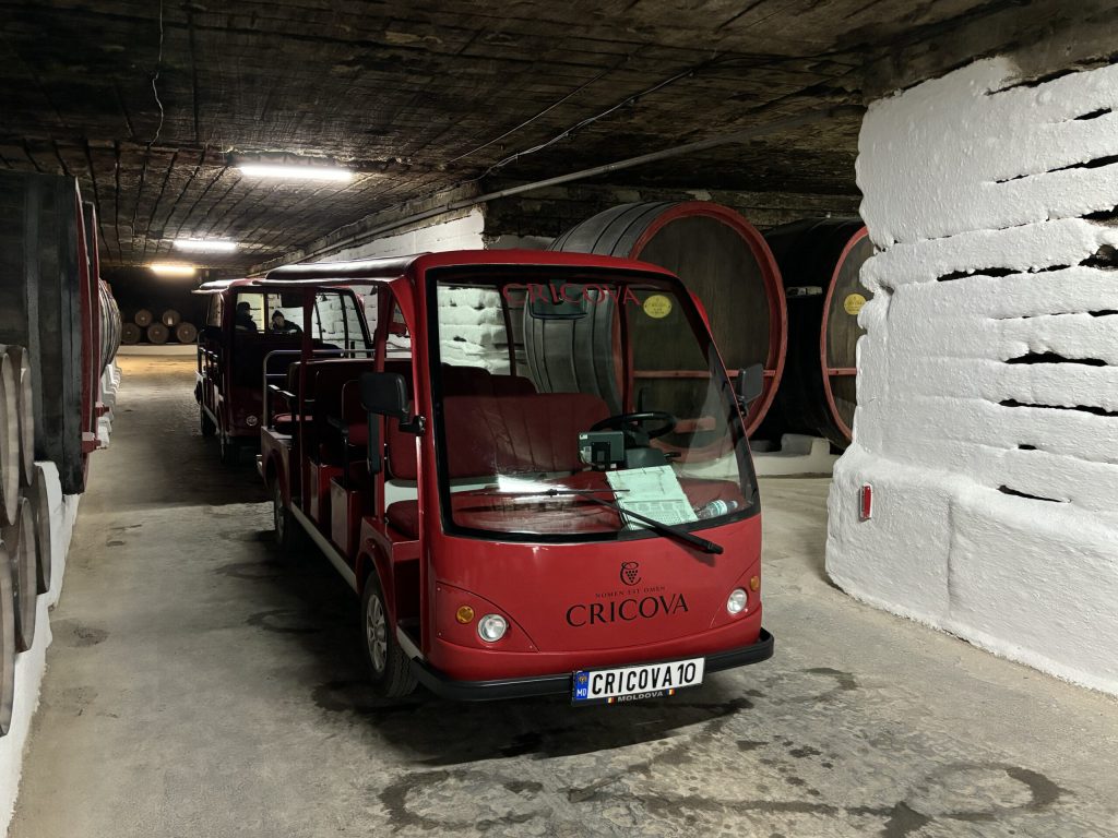 Underground transportation at the Cricova Winery.