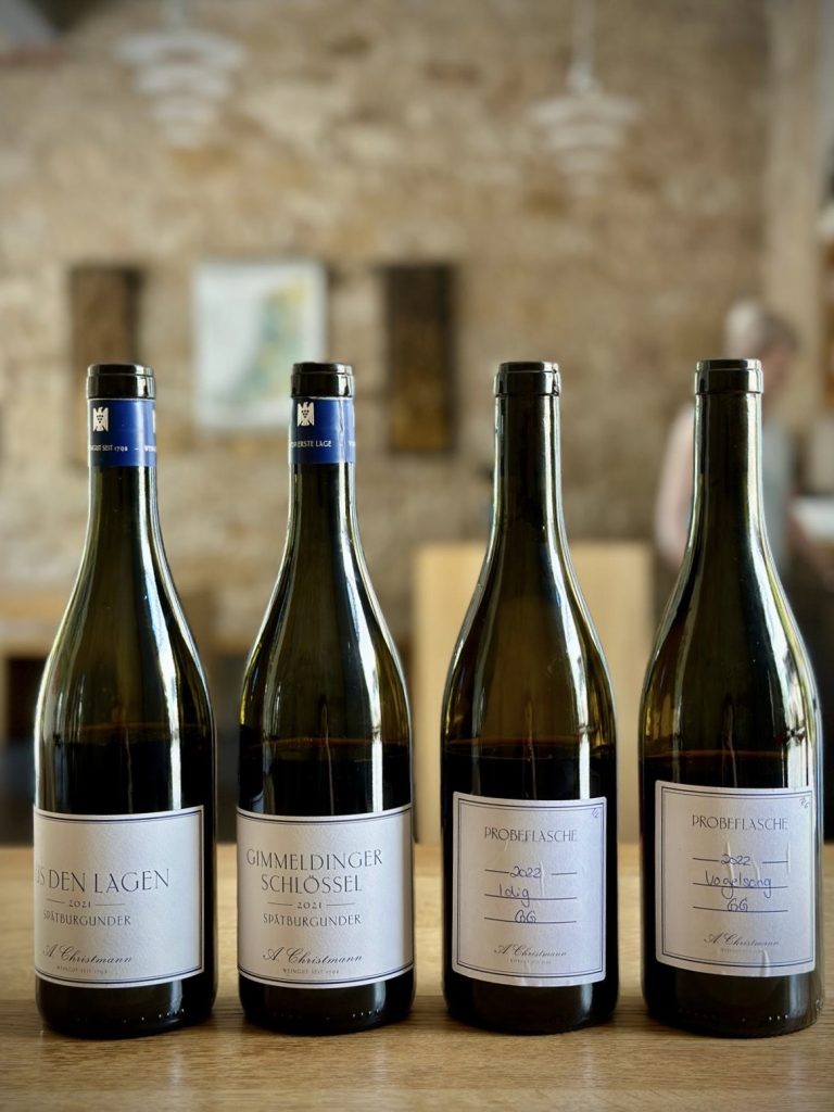 The Spätburgunder  wines on the tasting table.