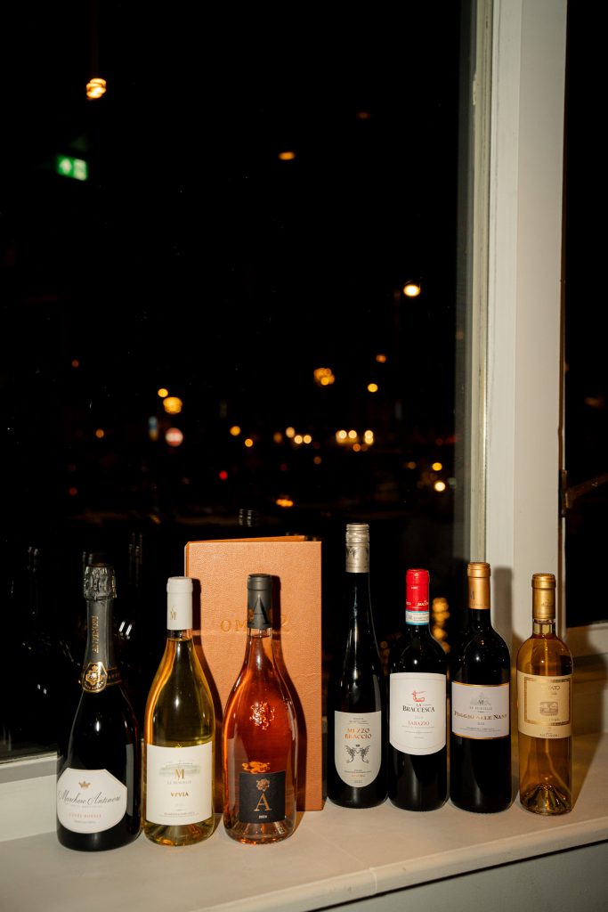 The wines served during dinner.
